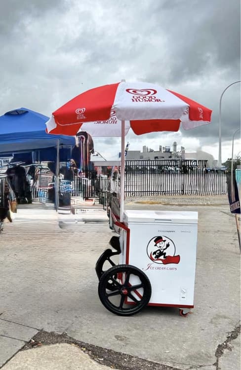 Ice Cream Freezer with Rolling Cart & Umbrella